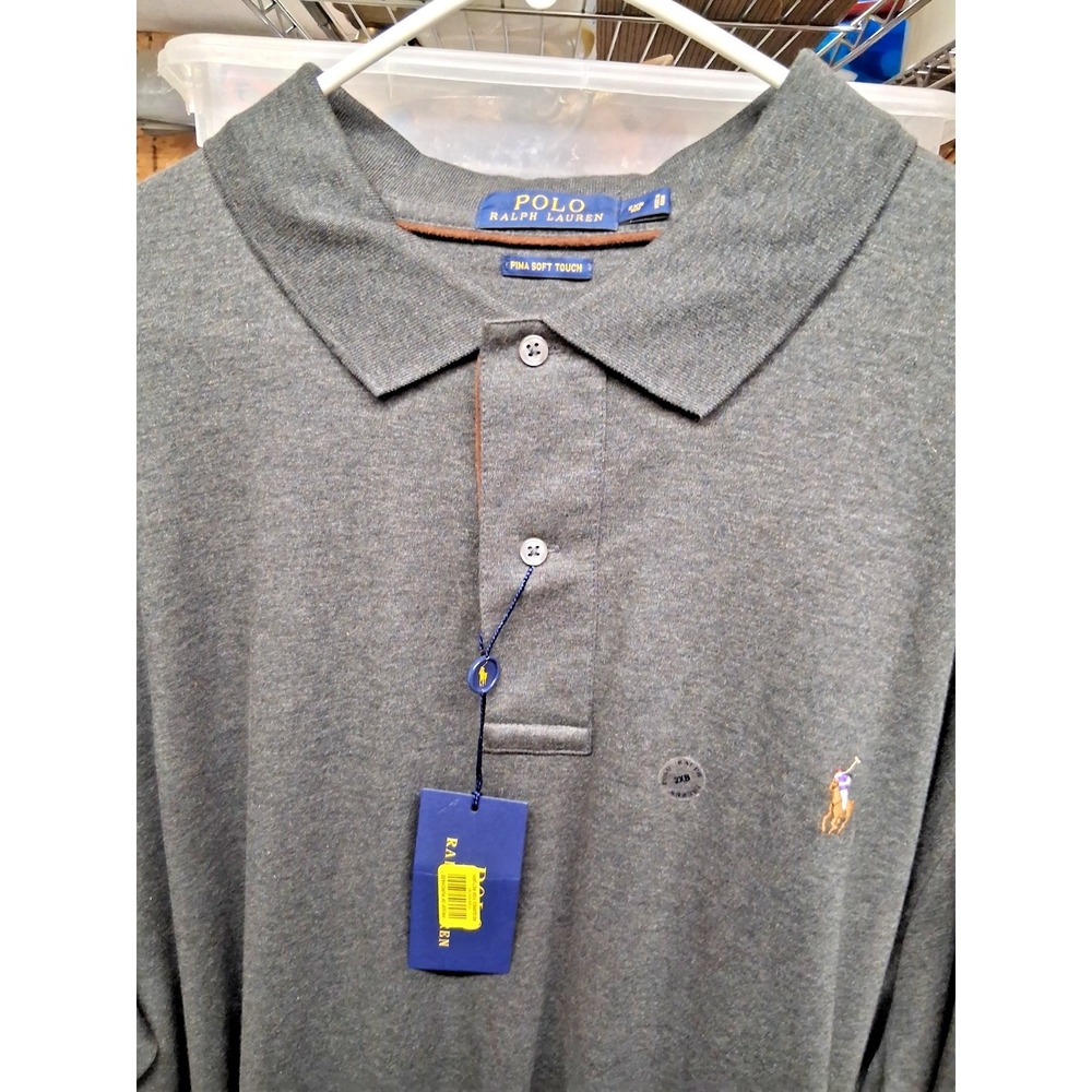 Polo Ralph Lauren Shirt Mens 2XB Gray Long Sleeve Flesh Pony Logo Jersey Golf